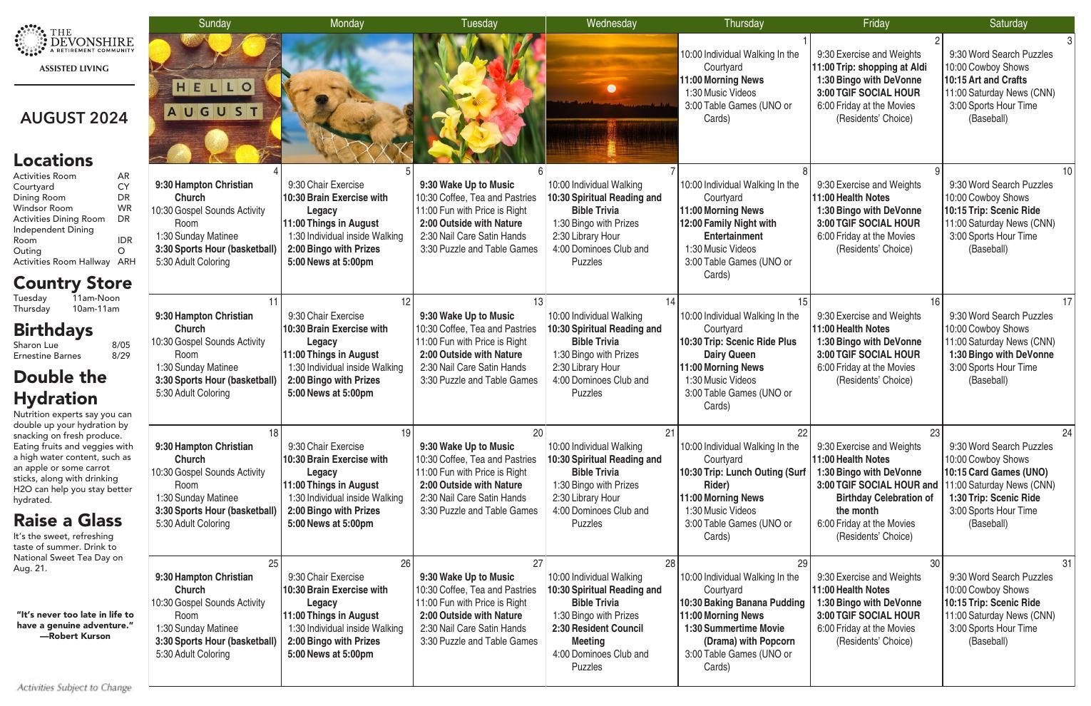 Assisted Living Event Calendar